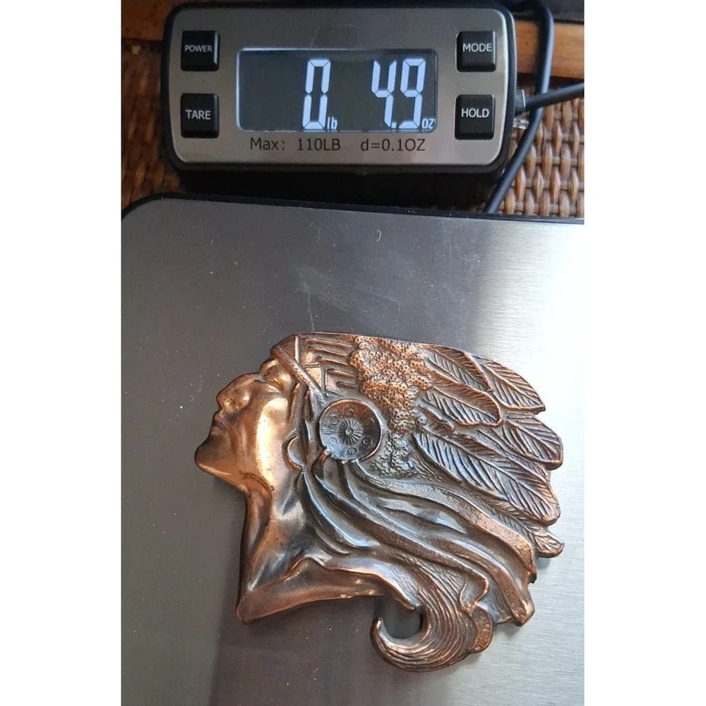 Native American Indian Warrior Chief Head Copper Tone Belt Buckle